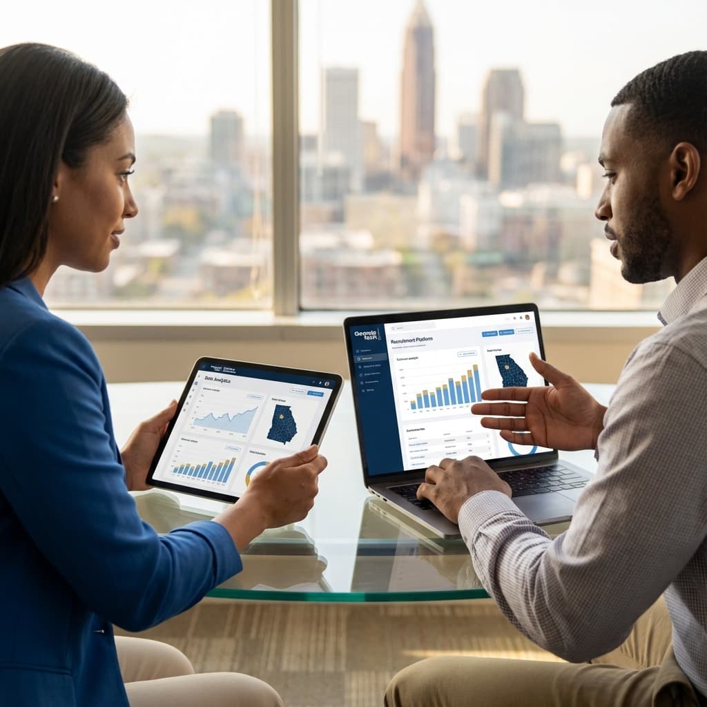 Recruiter meeting job seeker in Georgia staffing agency